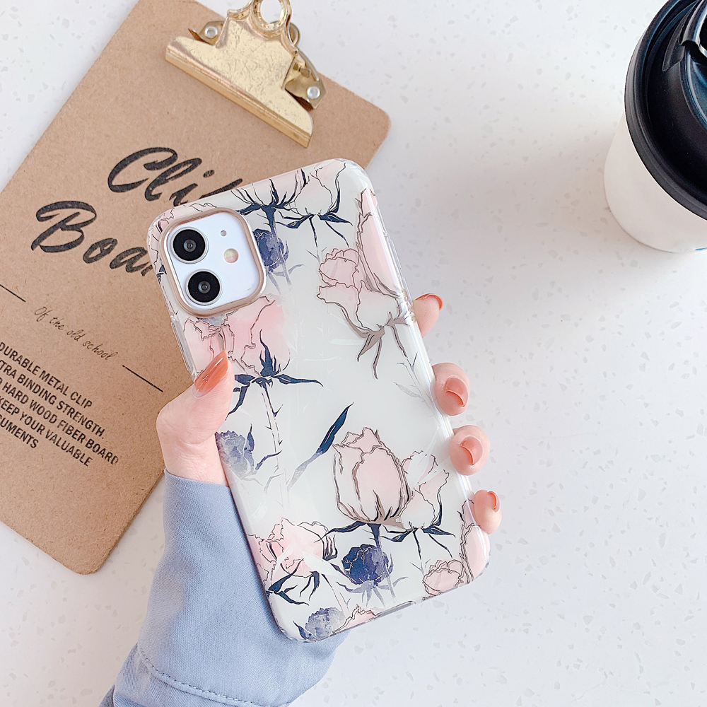 

TPU IMD Pattern Printing Soft Phone Cover Case for iPhone 12 Pro Max - White Based Flowers, iPhone 12 Pro Max