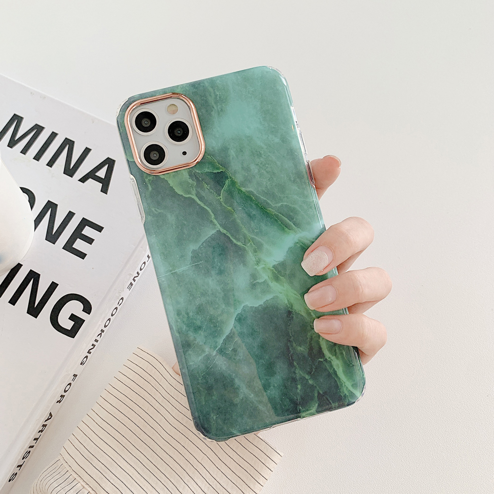 

TPU IMD Pattern Printing Soft Phone Cover Case for iPhone 12 Pro Max - Green Marble, iPhone 12 Pro Max