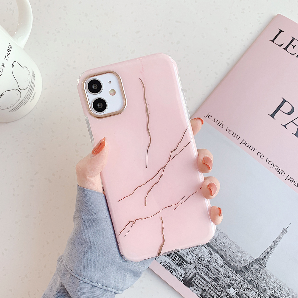 

TPU IMD Pattern Printing Soft Phone Cover Case for iPhone 12 Pro Max - Pink Marble, iPhone 12 Pro Max