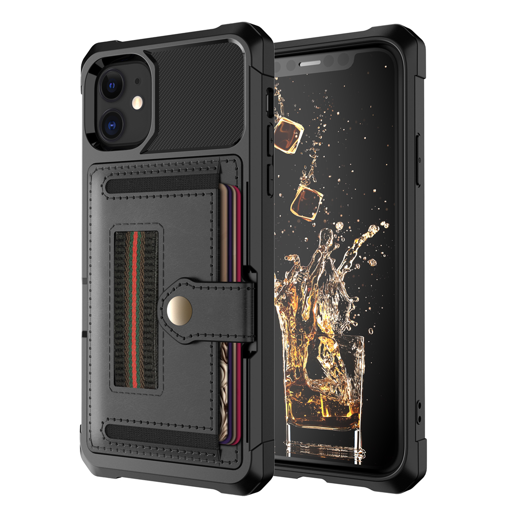 

Nylon Series TPU + PU Leather Phone Protective shell with Card Slot and Elastic Strap for iPhone 12/12 Pro - Black, iPhone 12 Pro