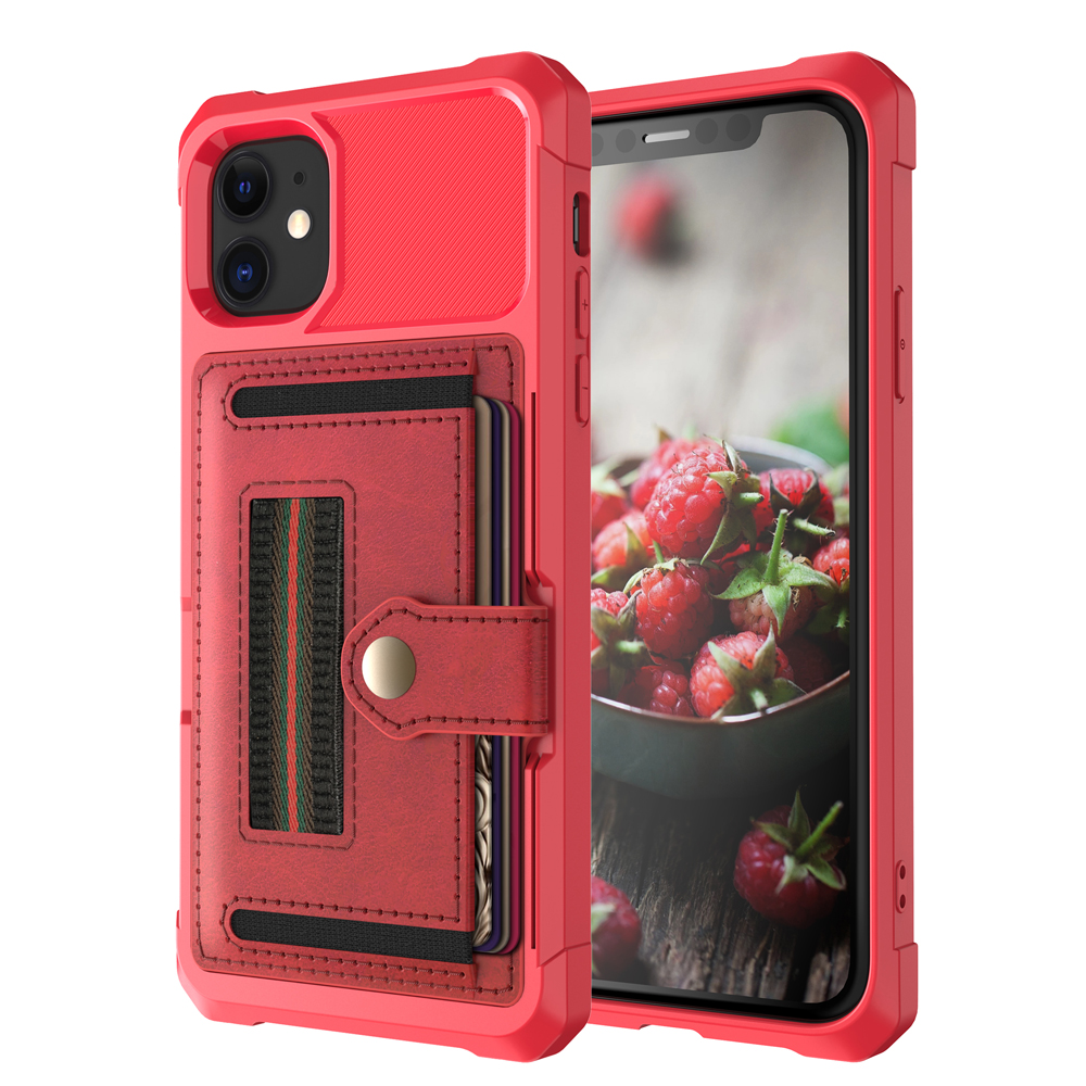 

Nylon Series TPU + PU Leather Phone Protective shell with Card Slot and Elastic Strap for iPhone 12/12 Pro - Red, iPhone 12 Pro