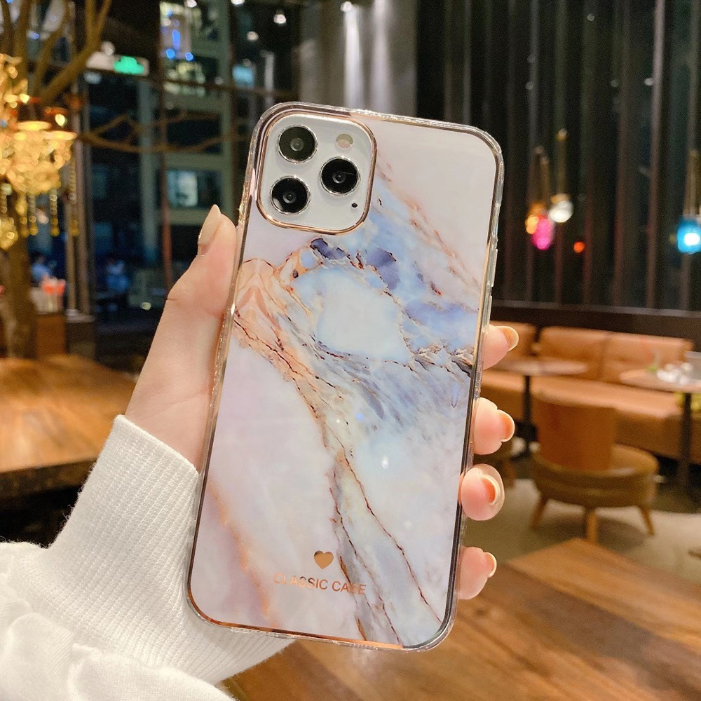 

IMD Abstract Pattern Soft TPU Phone Cover Case for iPhone 12/12 Pro - White Marble, iPhone 12