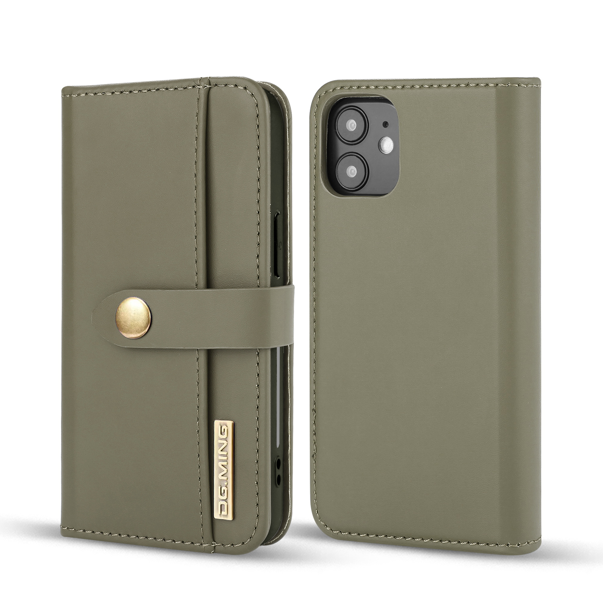 

DG.MING Detachable 2 in 1 Split Leather Wallet Cover Case for iPhone 12 mini - Green, iPhone 12 mini