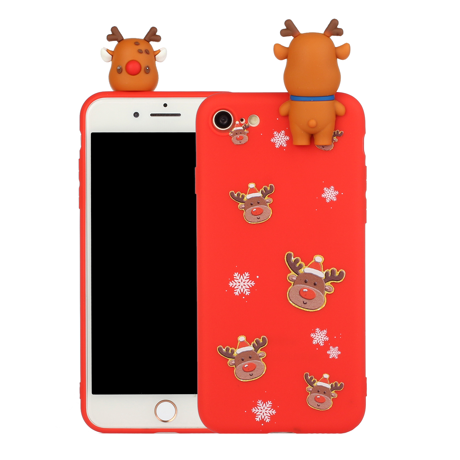 

Christmas Theme Pattern Printing + 3D Doll Decor TPU Phone Cover Case for iPhone 7/8/SE - Moose Sticker, iPhone SE (2nd Generation)