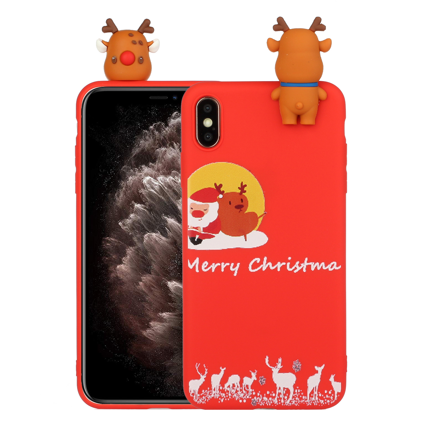 

Christmas Theme 3D Doll Decor Pattern Printing TPU Phone Cover Case for iPhone X/XS - Red Santa and Moose, iPhone X