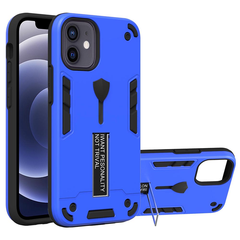 

PC + TPU + Metal Invisible Kickstand 2-in-1 Phone Cover Case for iPhone 12 mini - Blue, iPhone 12 mini