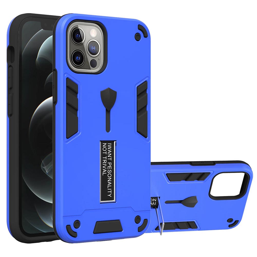 

PC + TPU + Metal Phone Cover Case with Invisible Kickstand for iPhone 12/12 Pro - Blue, iPhone 12