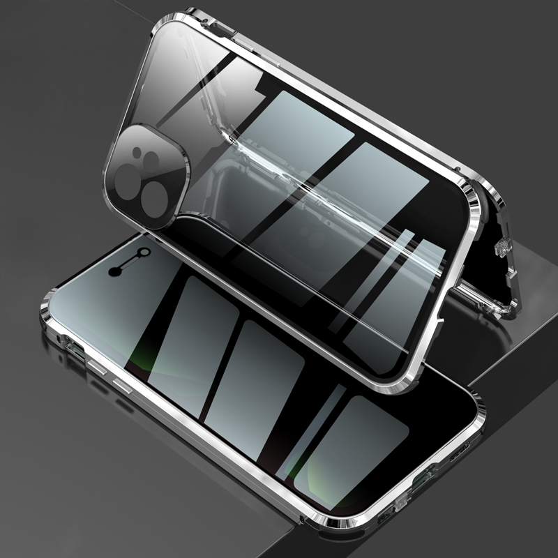 

Lock Installation Metal Frame + Double Side Tempered Glass + Lens Cover Anti-peep Cover for iPhone 11 - Silver, iPhone 11 6.1 inch