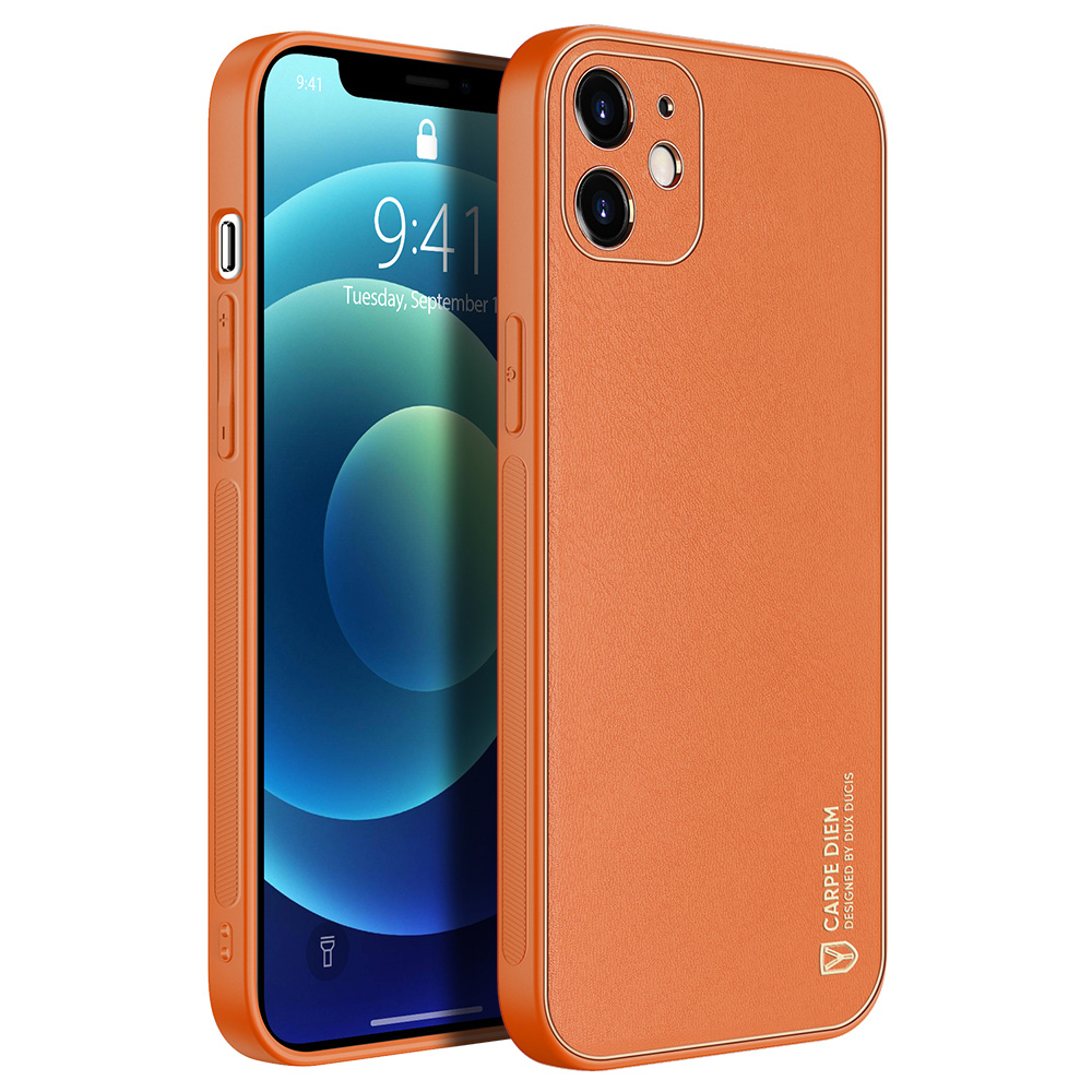 

DUX DUCIS YOLO Series PU Leather Coated Plated PC TPU Hybrid Case for iPhone 12 6.1 inch - Orange, iPhone 12