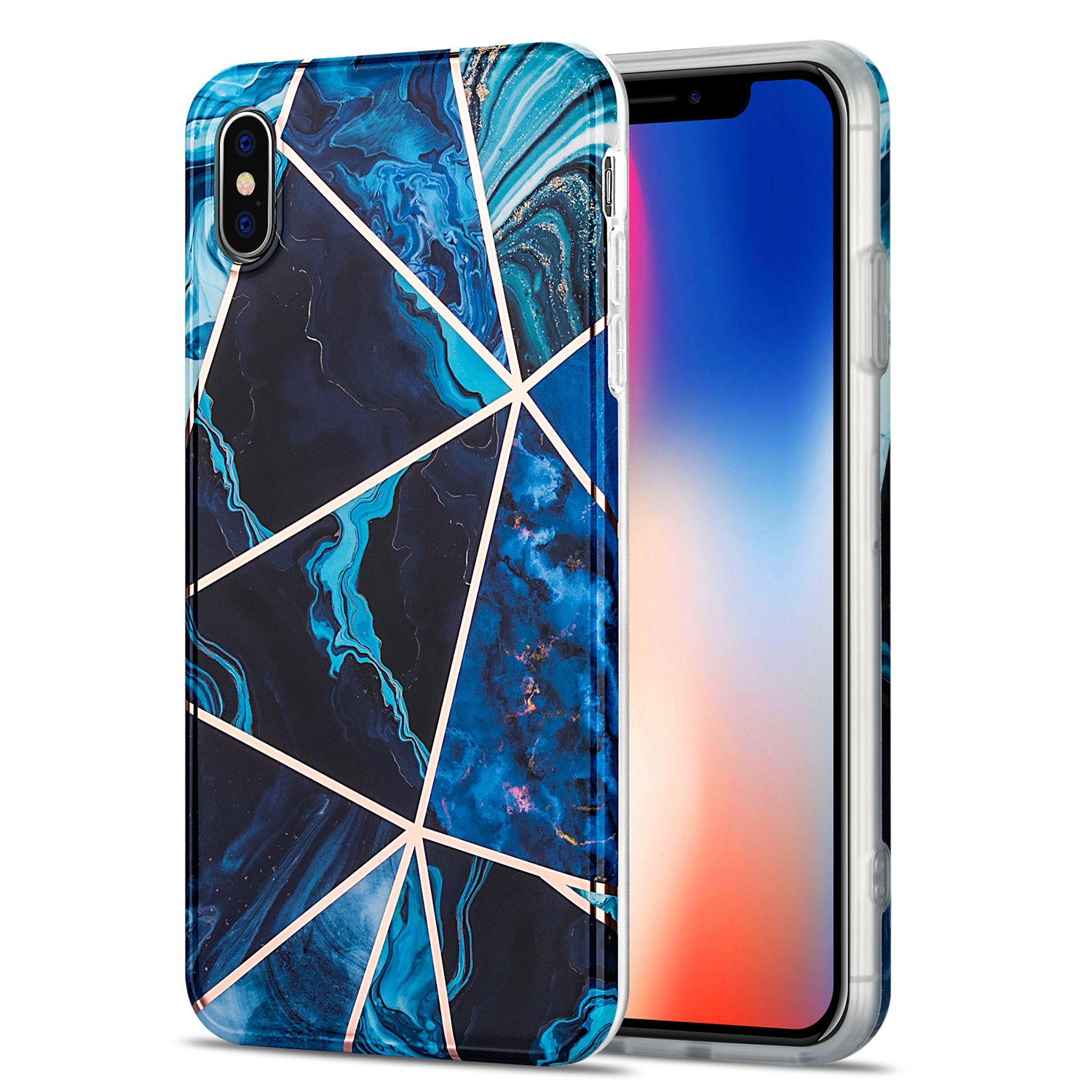 

Colorful Splicing Marble Pattern Straight Edge Phone Case for iPhone XS Max - Blue, iPhone XS Max 6.5 inch