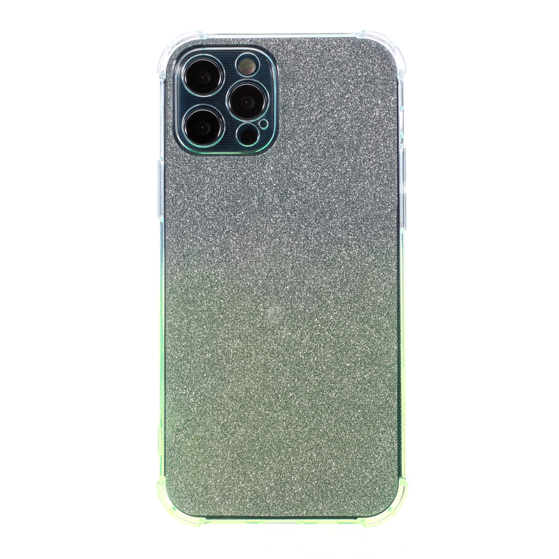 

Precise Hole Opening Gradient Color Glittery Powder Paper + TPU Phone Cover for iPhone 12 Pro - Blue/Green, iPhone 12 Pro