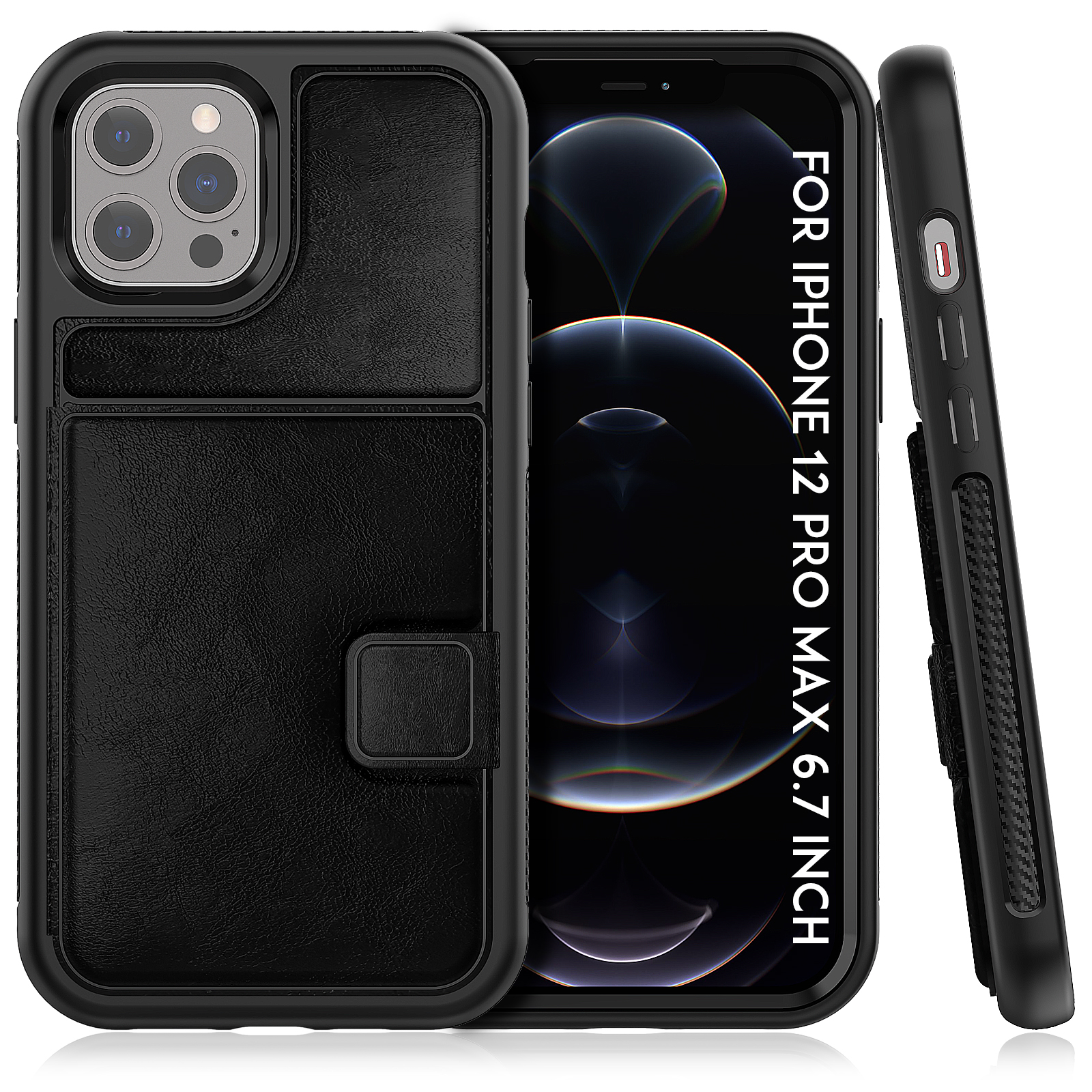 

Outer Card Holder and Cash Slots + PU Leather Coated TPU Back Cover for iPhone 12 mini - Black, iPhone 12 mini