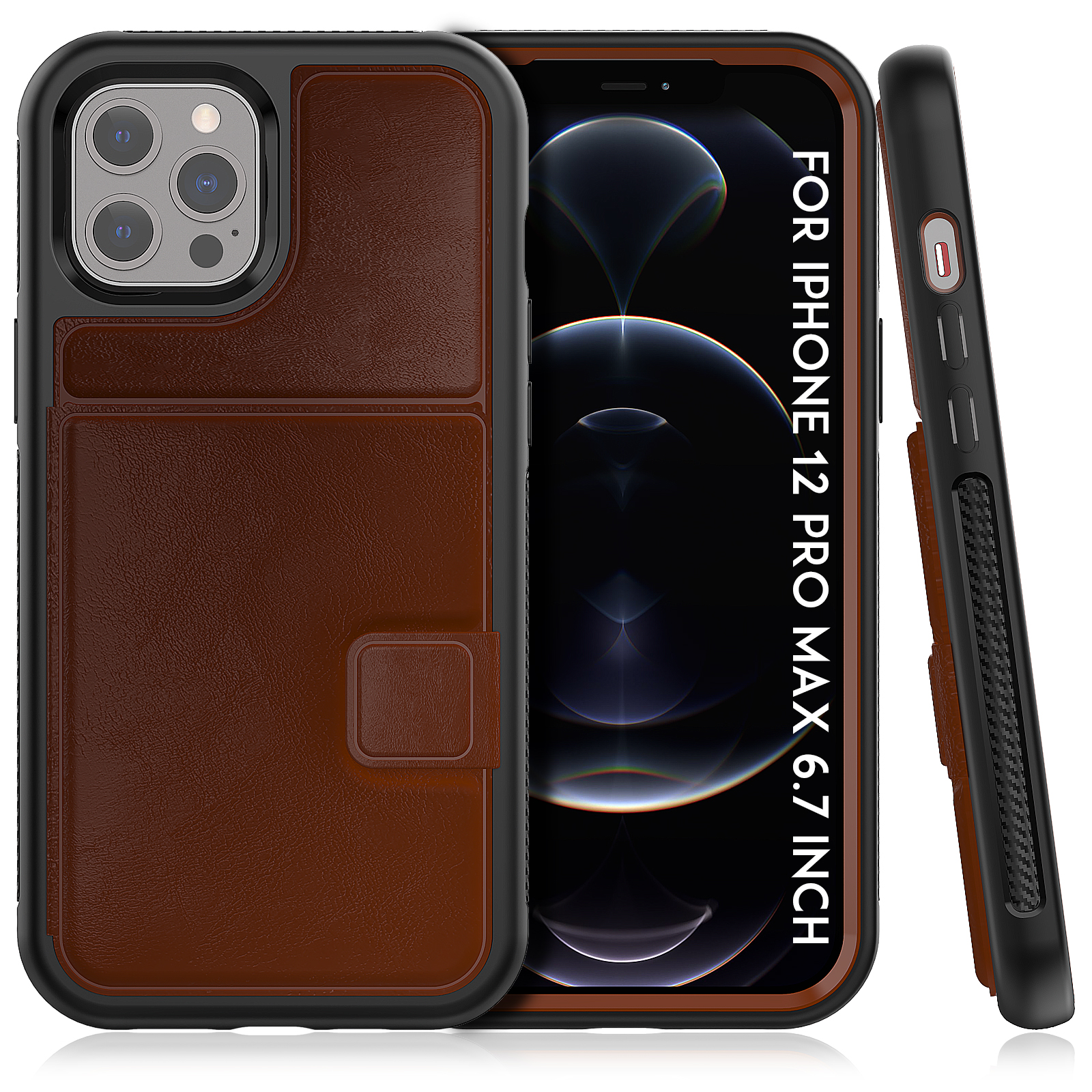 

Outer Card Holder and Cash Slots + PU Leather Coated TPU Back Cover for iPhone 12 mini - Brown, iPhone 12 mini