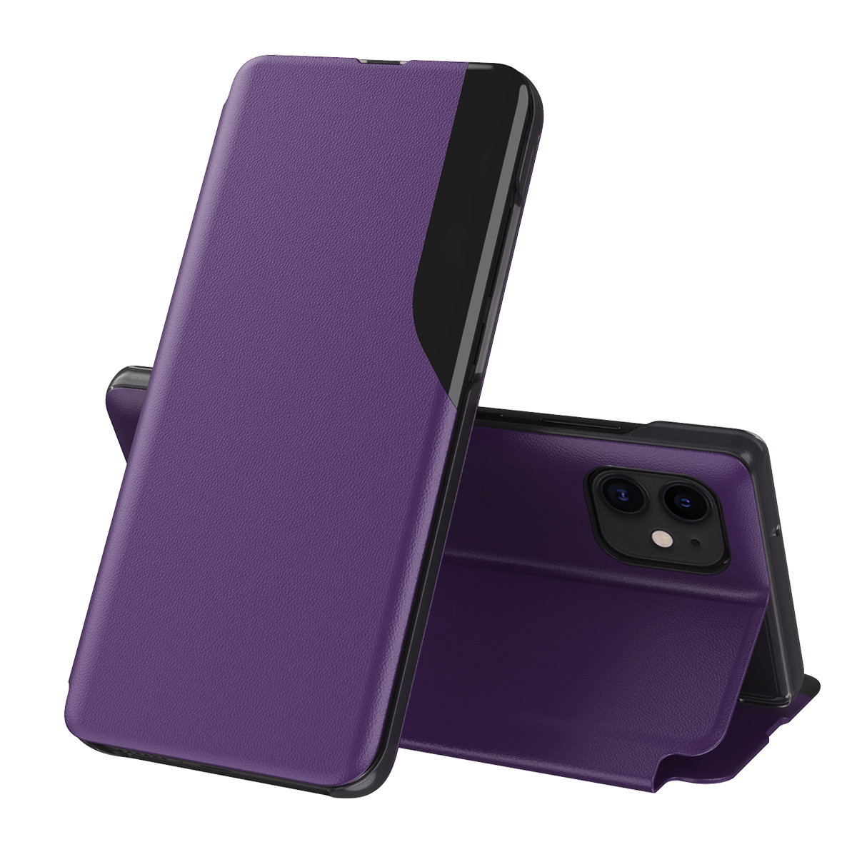 

For iPhone 12 Pro Max View Window Cover Leather Stand Case - Purple, iPhone 12 Pro Max