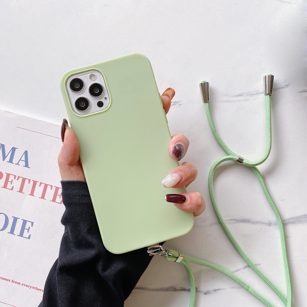 

Solid Color Candy TPU Protective Phone Case with Strap for iPhone 12 Pro / iPhone 12 - Green, iPhone 12 Pro