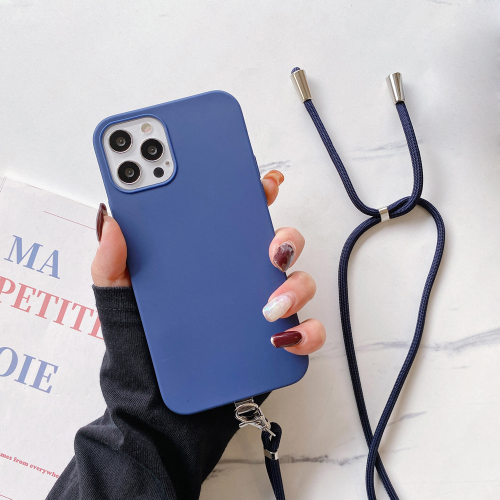 

Сплошной Цвет Candy TPU Защитный Чехол Для Телефона С Ремешком Для IPhone 12 Pro / iPhone 12. - Темно-синий, iPhone 12 Pro