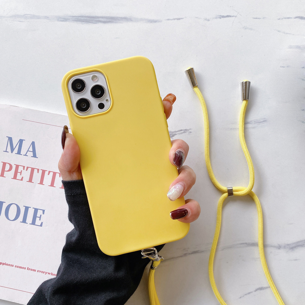 

Сплошной Цвет Candy TPU Защитный Чехол Для Телефона С Ремешком Для IPhone 12 Pro Max - Желтый, iPhone 12 Pro Max