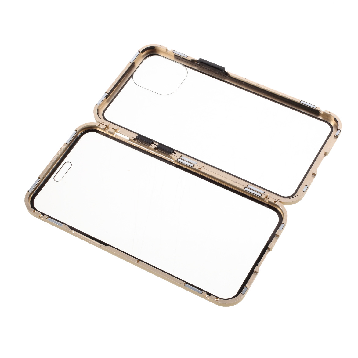 

(Bubble Bag Package) Double-sided Tempered Glass + Magnetic Absorption Metal Frame Phone Case for iPhone 12 mini - Gold, iPhone 12 mini