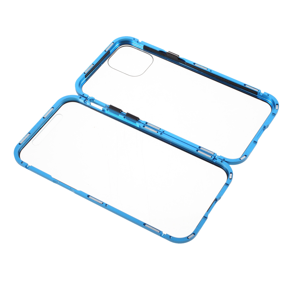 

(Bubble Bag Package) Double-sided Tempered Glass + Magnetic Absorption Metal Frame Phone Case for iPhone 12 mini - Blue, iPhone 12 mini