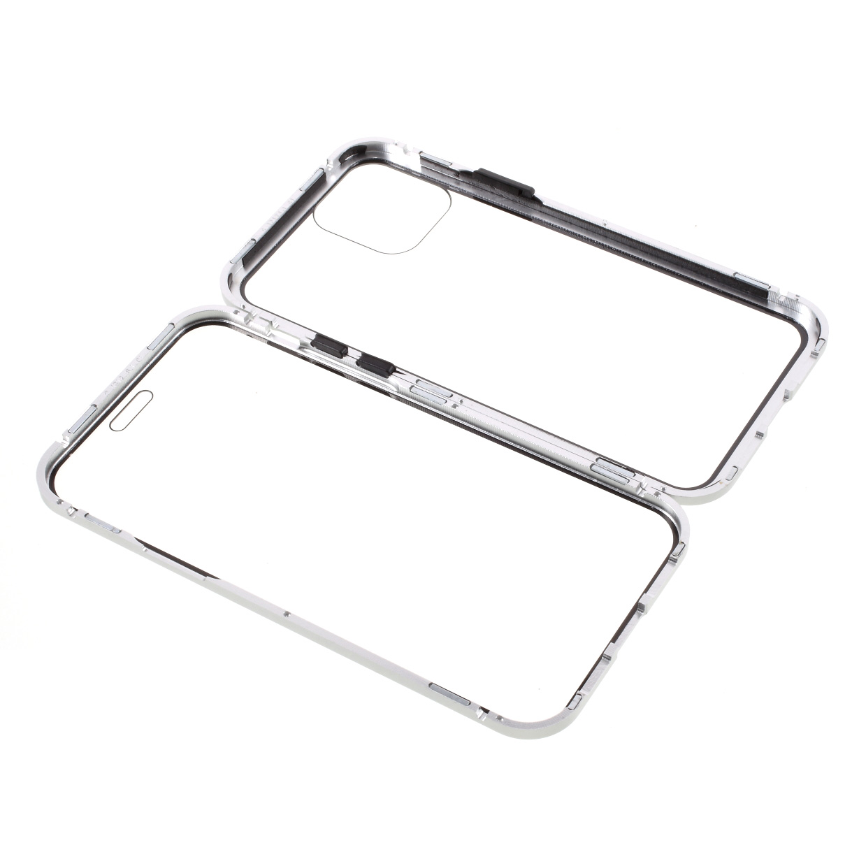 

Double-sided Tempered Glass Metal Frame Magnetic Full Coverage Phone Case for iPhone 12 / 12 Pro - Silver, iPhone 12
