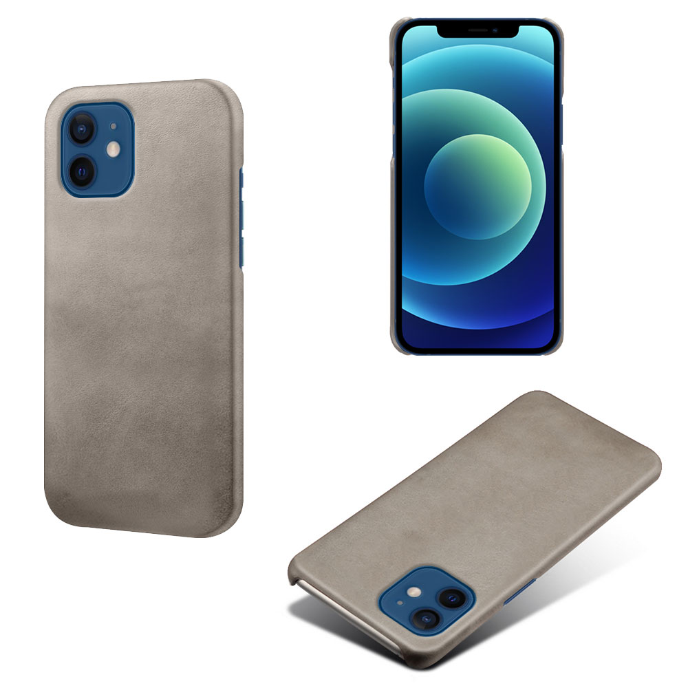 

PU Leather Coated Hard PC Shell Phone Case Protector Cover for iPhone 12/12 Pro - Grey, iPhone 12