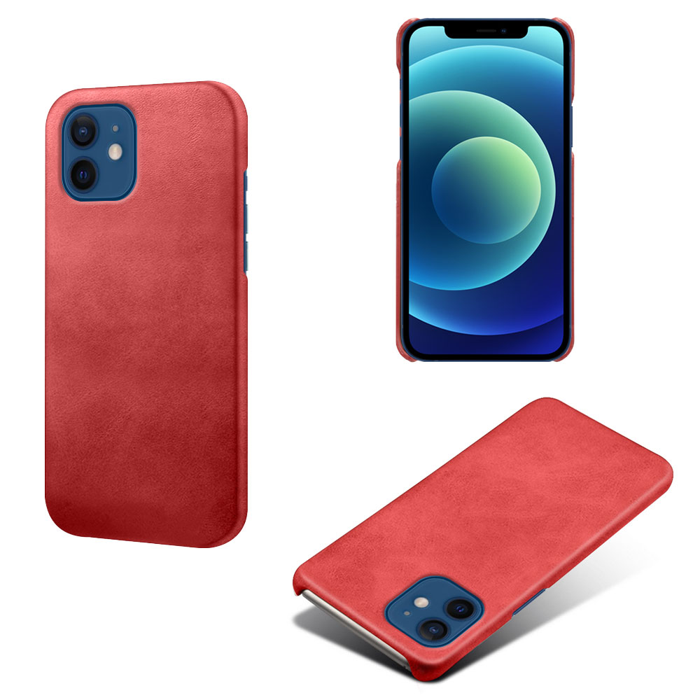 

ПУ PU Кожаных Покрытых Жесткой Шкором PC Shell Case Protector Cover Для IPhone 12/12 Pro - Красный, iPhone 12