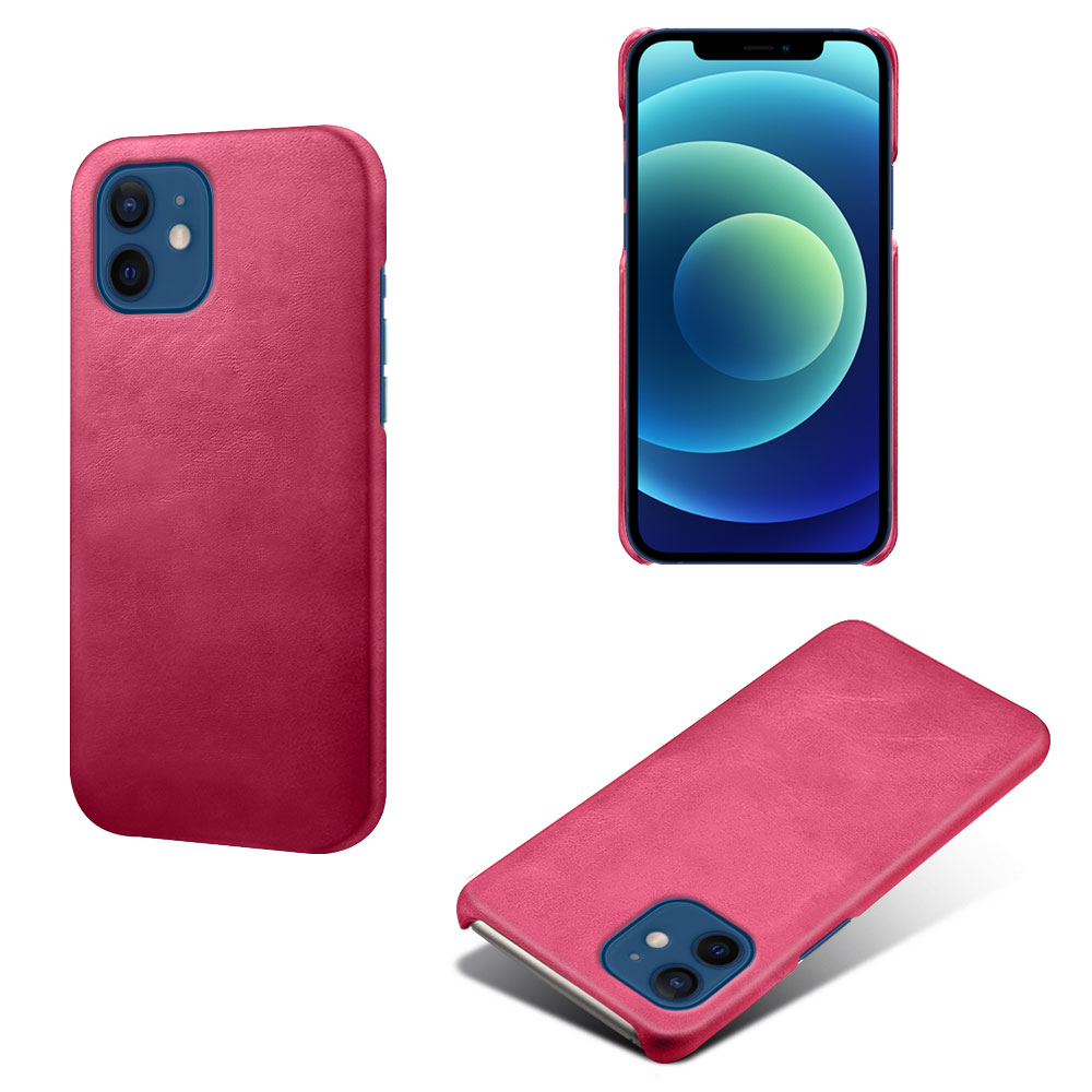 

ПУ PU Кожаных Покрытых Жесткой Шкором PC Shell Case Protector Cover Для IPhone 12/12 Pro - Роза, iPhone 12