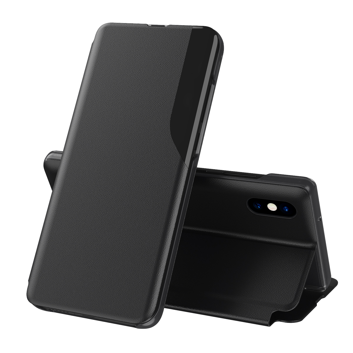 

PC + PU Кожаный Телефон С Окном Вида Для IPhone Xs Max - Чернить, iPhone XS Max 6.5 inch