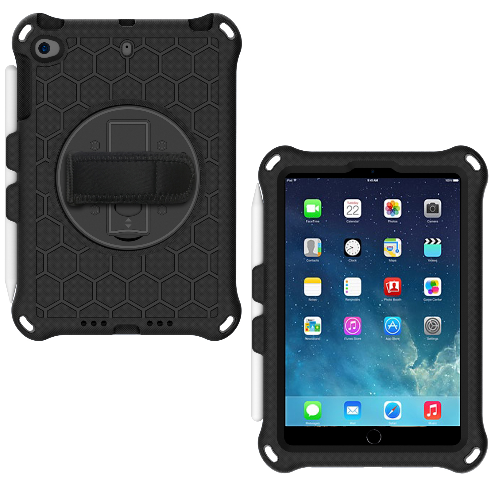 

Сотовые Текстуры EVA Tablet Protector С Удобным Ремешком + Kickstand Для IPad Mini 4 / (2019) 7,9 Дюйма - Все Черное, iPad mini 4
