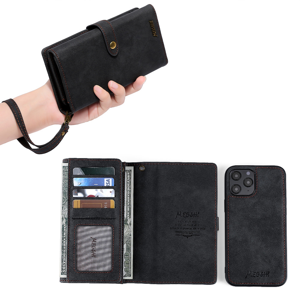 

Megshi Для IPhone 12/12 Pro Case Съемный 2 В 1 Кошельке Телефона Защитная Оболочка - Чернить, iPhone 12