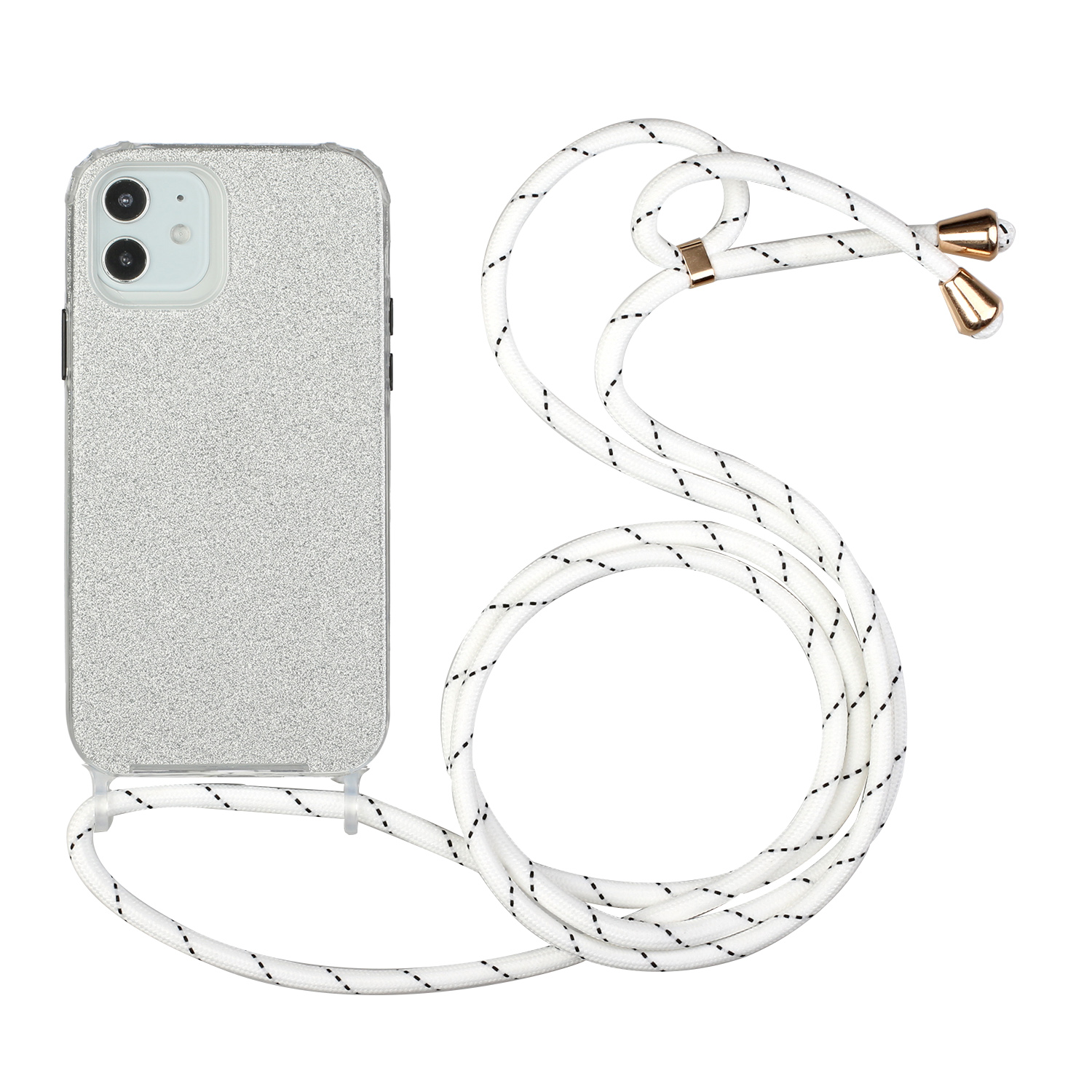 

Adjustable Strap + Soft TPU Phone Case with Glitter Powder Design for iPhone 12 Pro Max - Silver, iPhone 12 Pro Max
