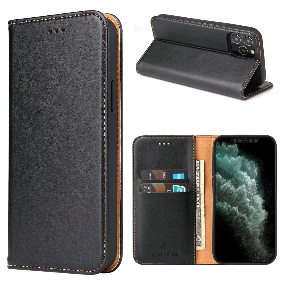 

Genuine Texture PU Leather Stand Case for iPhone 12/12 Pro - Black, iPhone 12