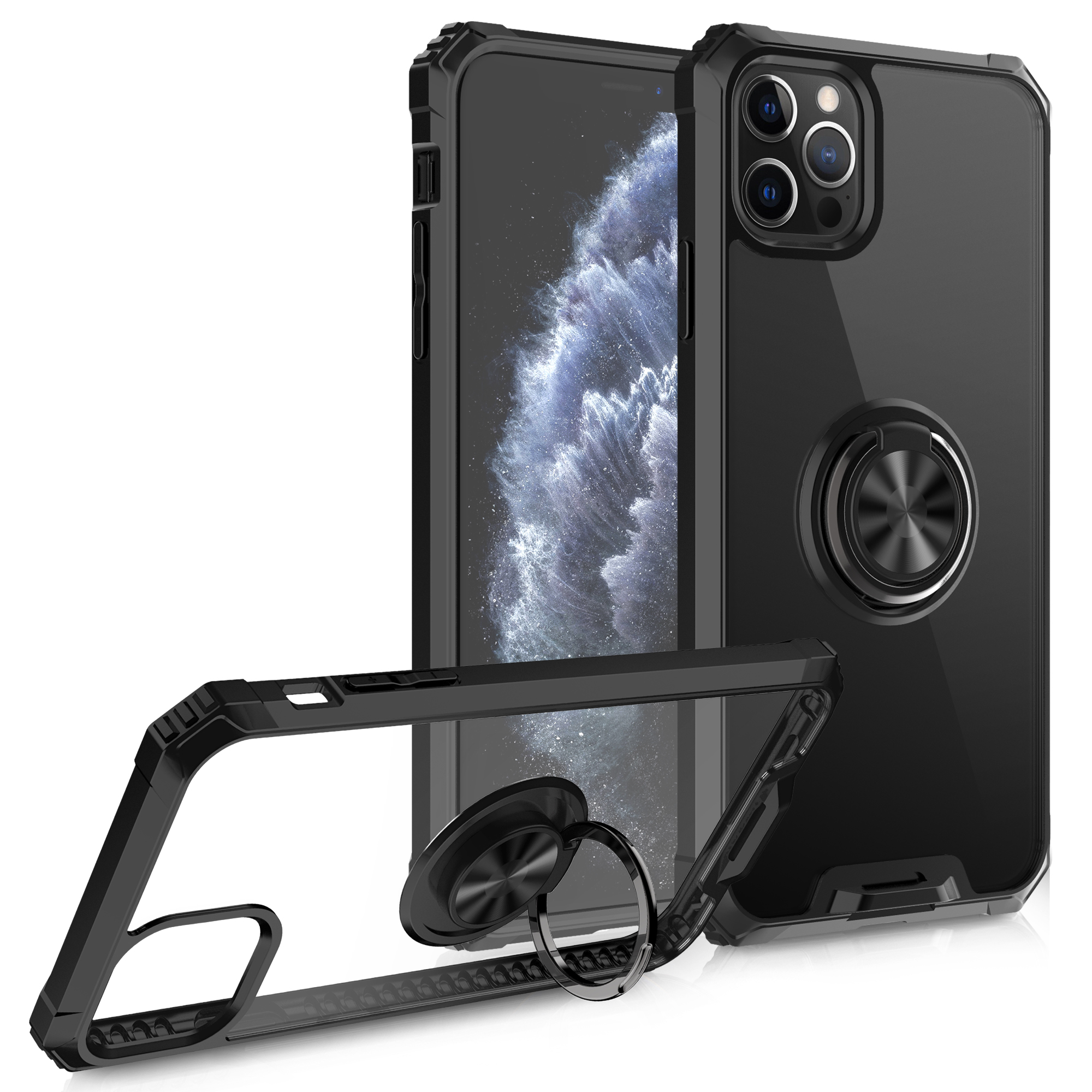 

Магнитный Держатель Металлический Лист TPU PC Гибридный Чехол Для IPhone 11 Pro Сотовый Телефон - Чернить, iPhone 11 Pro 5.8 inch
