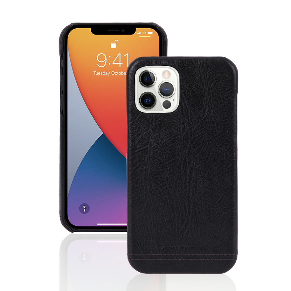 

PIERRE CARDIN PC Back Shell with Genuine Leather Skin Coated Phone Cover for iPhone 12/12 Pro - Black, iPhone 12