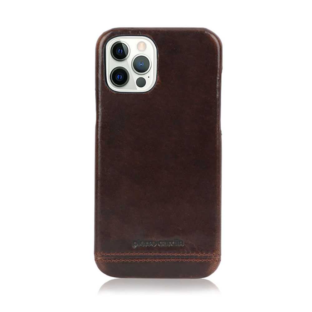 

PIERRE CARDIN PC Back Shell with Genuine Leather Skin Coated Phone Cover for iPhone 12/12 Pro - Coffee, iPhone 12