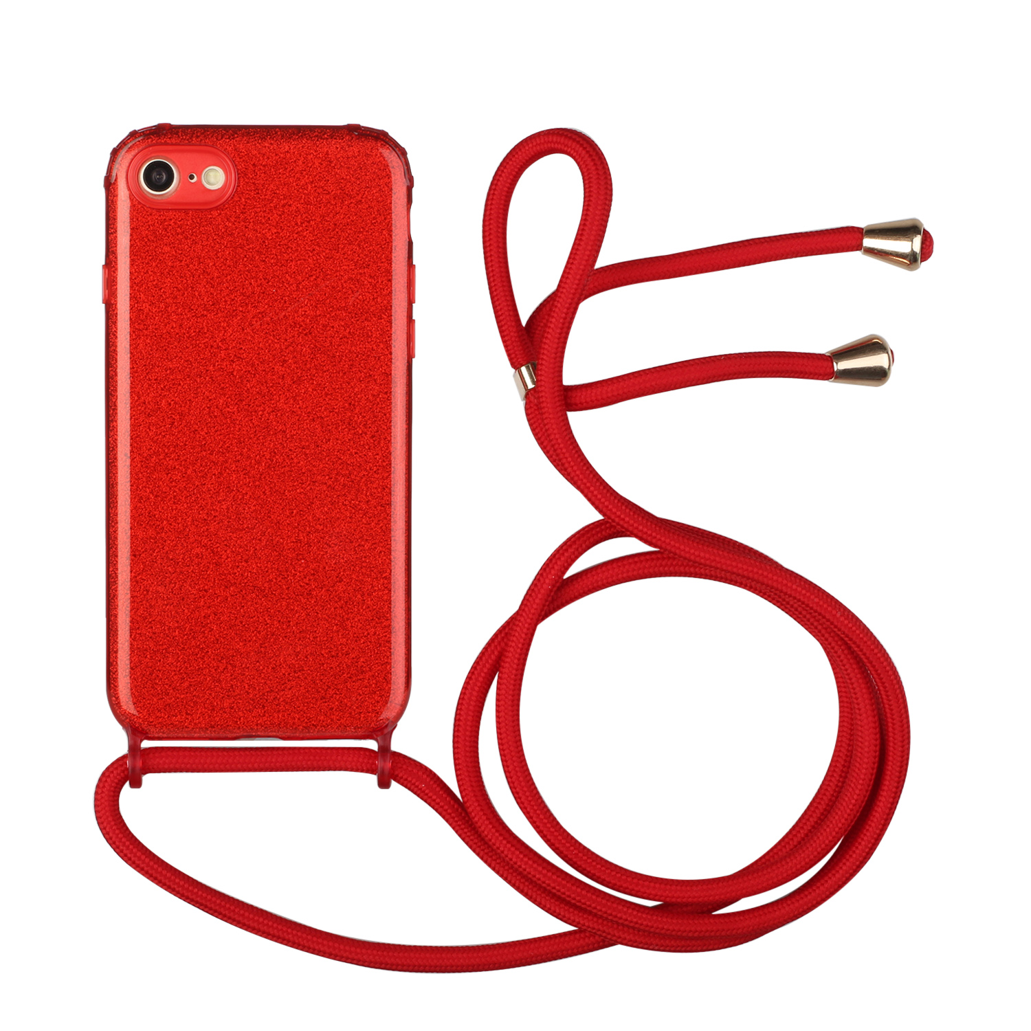 

Glitter Powder Soft TPU Phone Case with Multi-function Strap for iPhone SE (2020)/SE (2022)/8/7 - Red, iPhone SE (2022)
