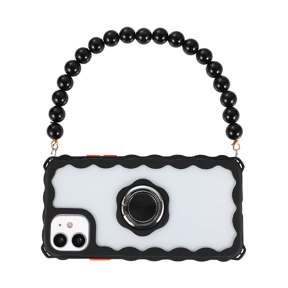 

PC + TPU Hybrid Shock Resistant Case with Ring Kickstand Hand-held Chain for iPhone 12 - Black, iPhone 12