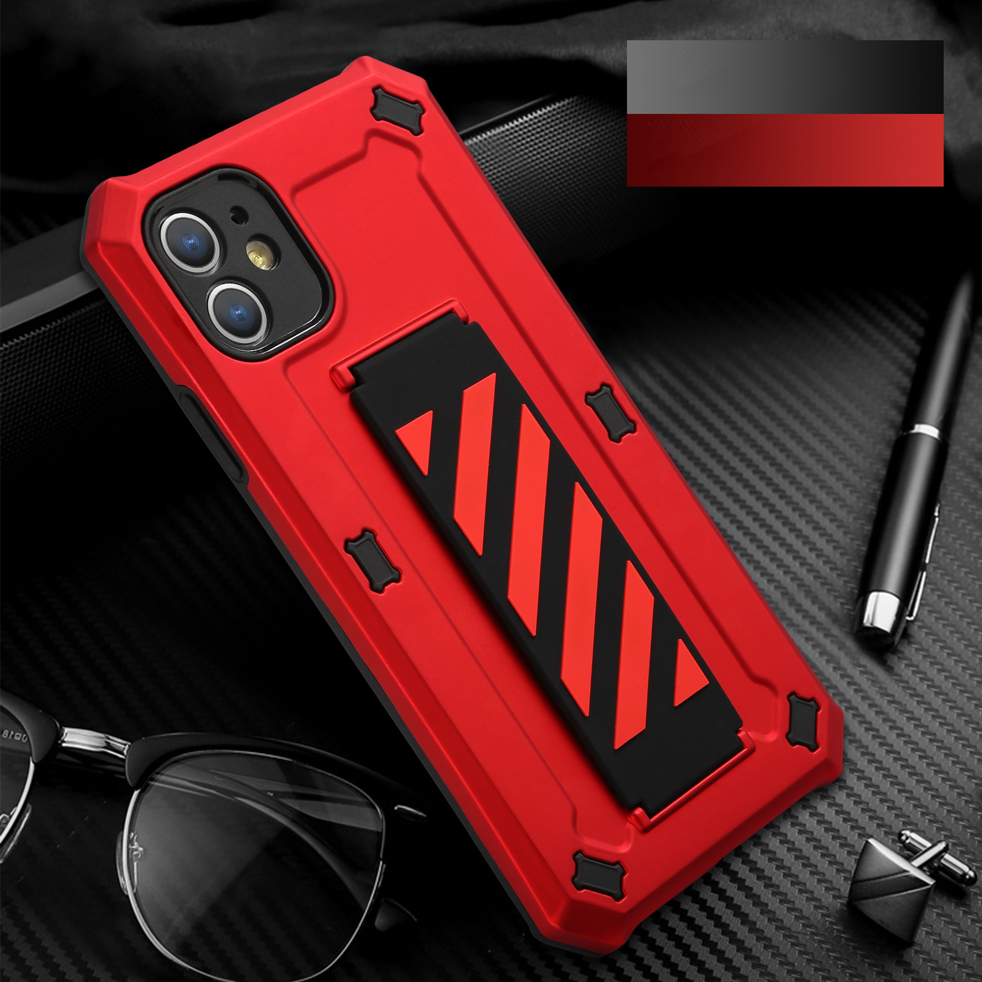 

TPU + PC Hybrid Phone Case Cover with Kickstand for iPhone 12 - Red, iPhone 12