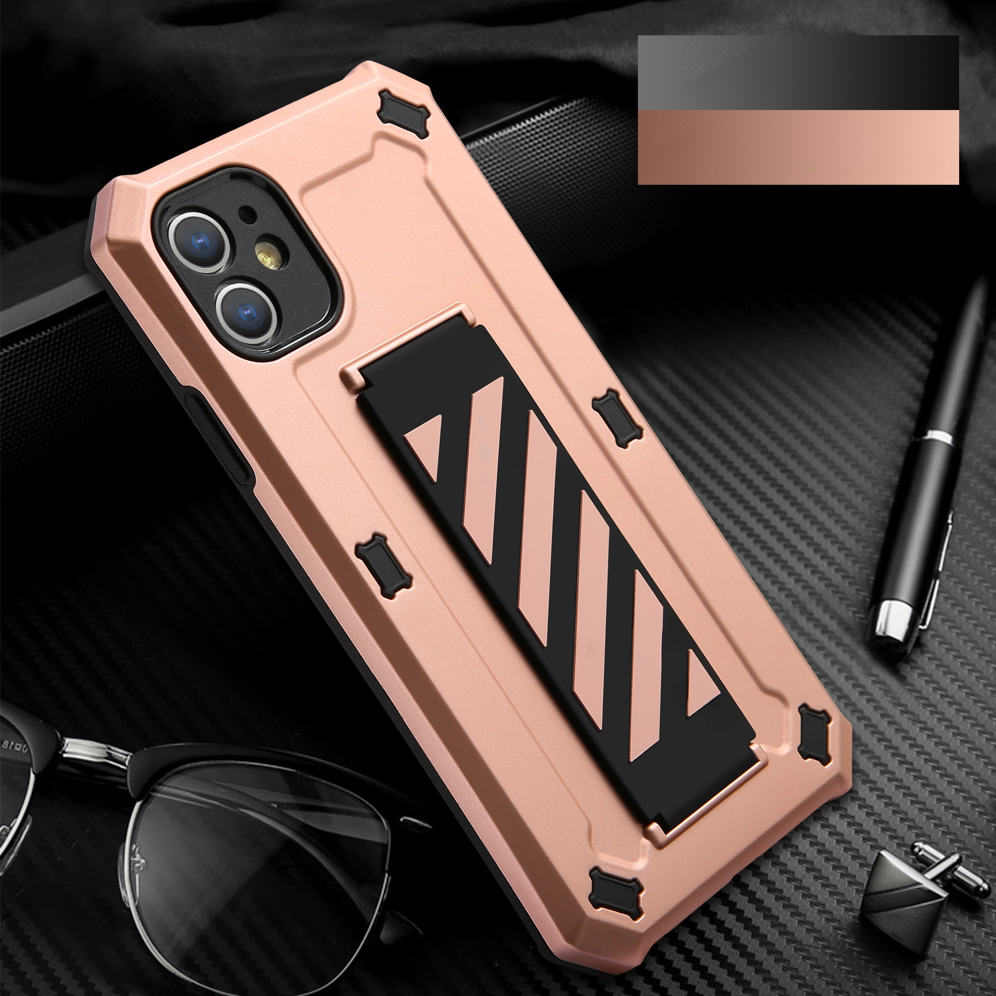 

TPU + PC Hybrid Phone Cover С Подсветкой Для IPhone 12 Pro Max - Розовое Золото, iPhone 12 Pro Max
