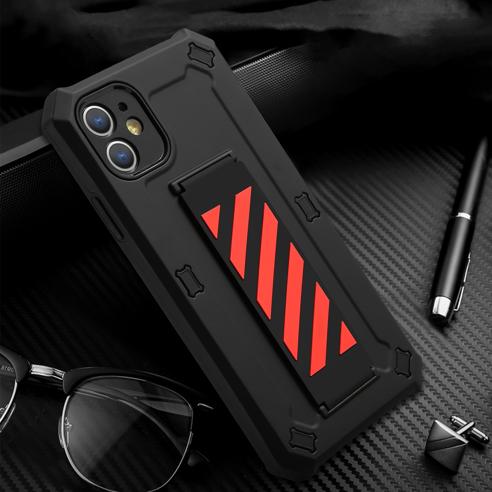 

TPU + PC Hybrid Phone Drop Studian Case Cover С Подсветкой Для IPhone 11 - Балк / Красный, iPhone 11 6.1 inch