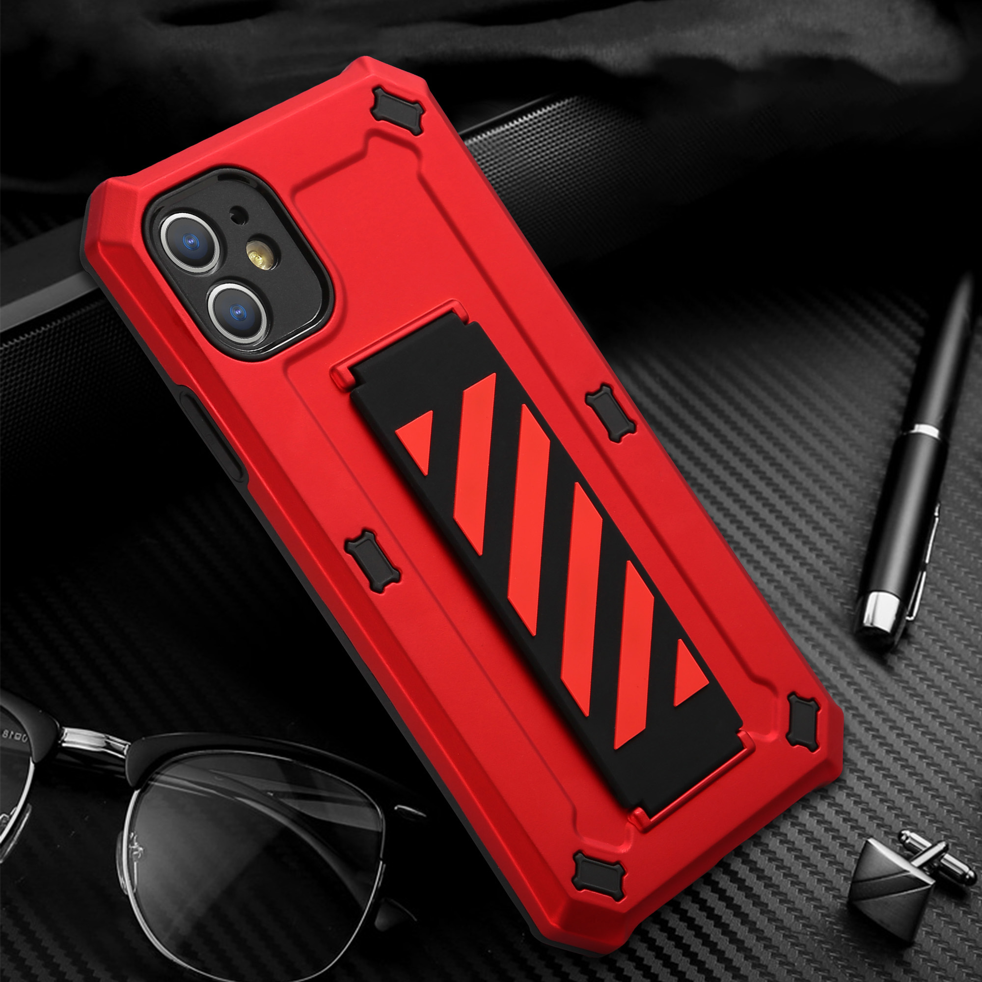 

TPU + PC Hybrid Phone Drop Resistant Case Cover with Kickstand for iPhone 11 - Red, iPhone 11 6.1 inch