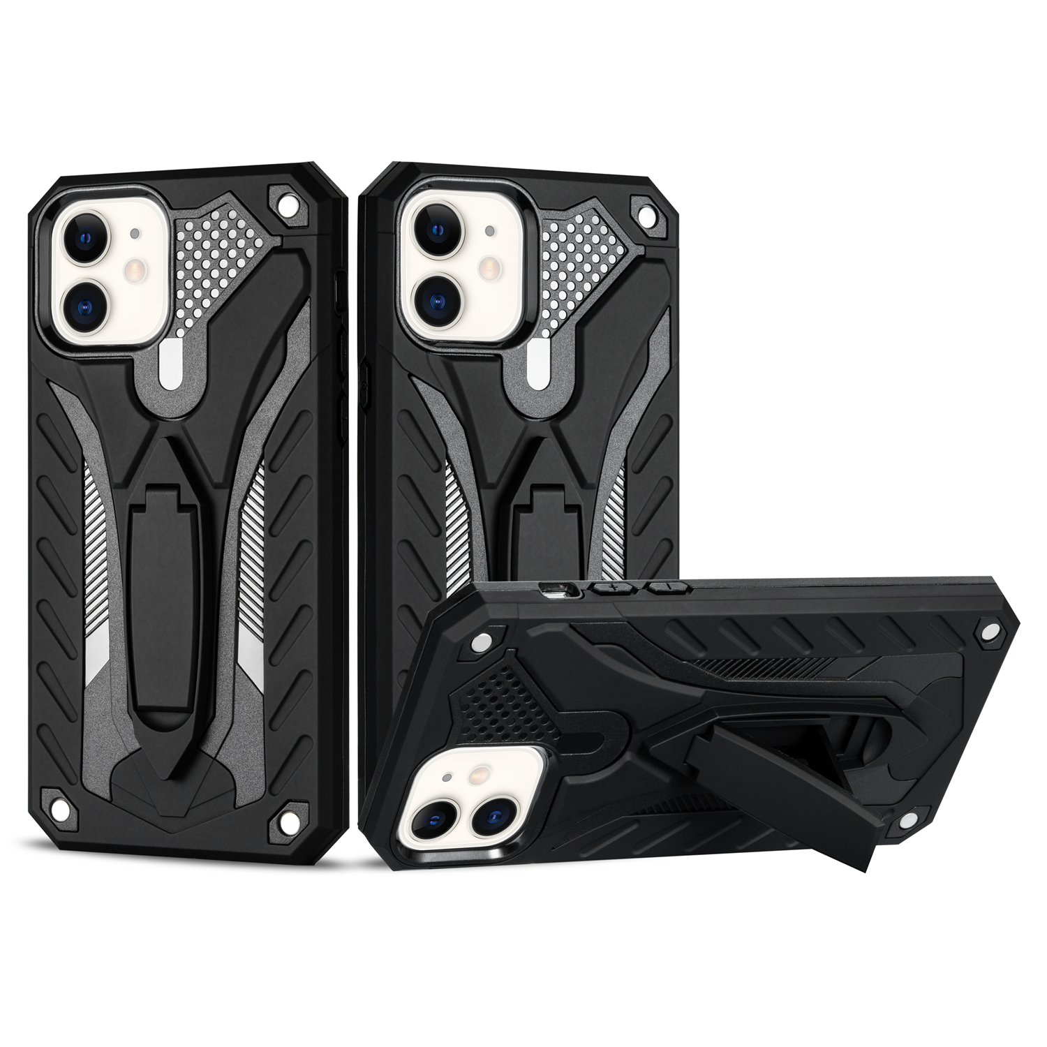 

Phantom Knight Style PC + TPU Kickstand Case for iPhone 12 mini - Black, iPhone 12 mini