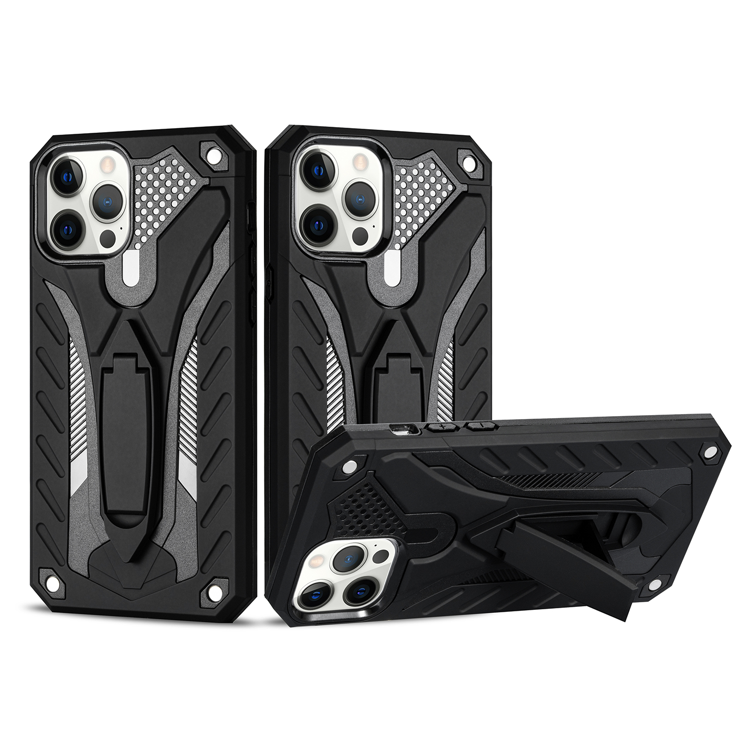 

Phantom Knight Style PC + TPU Cover for iPhone 12 Pro Max Kickstand Case - Black, iPhone 12 Pro Max