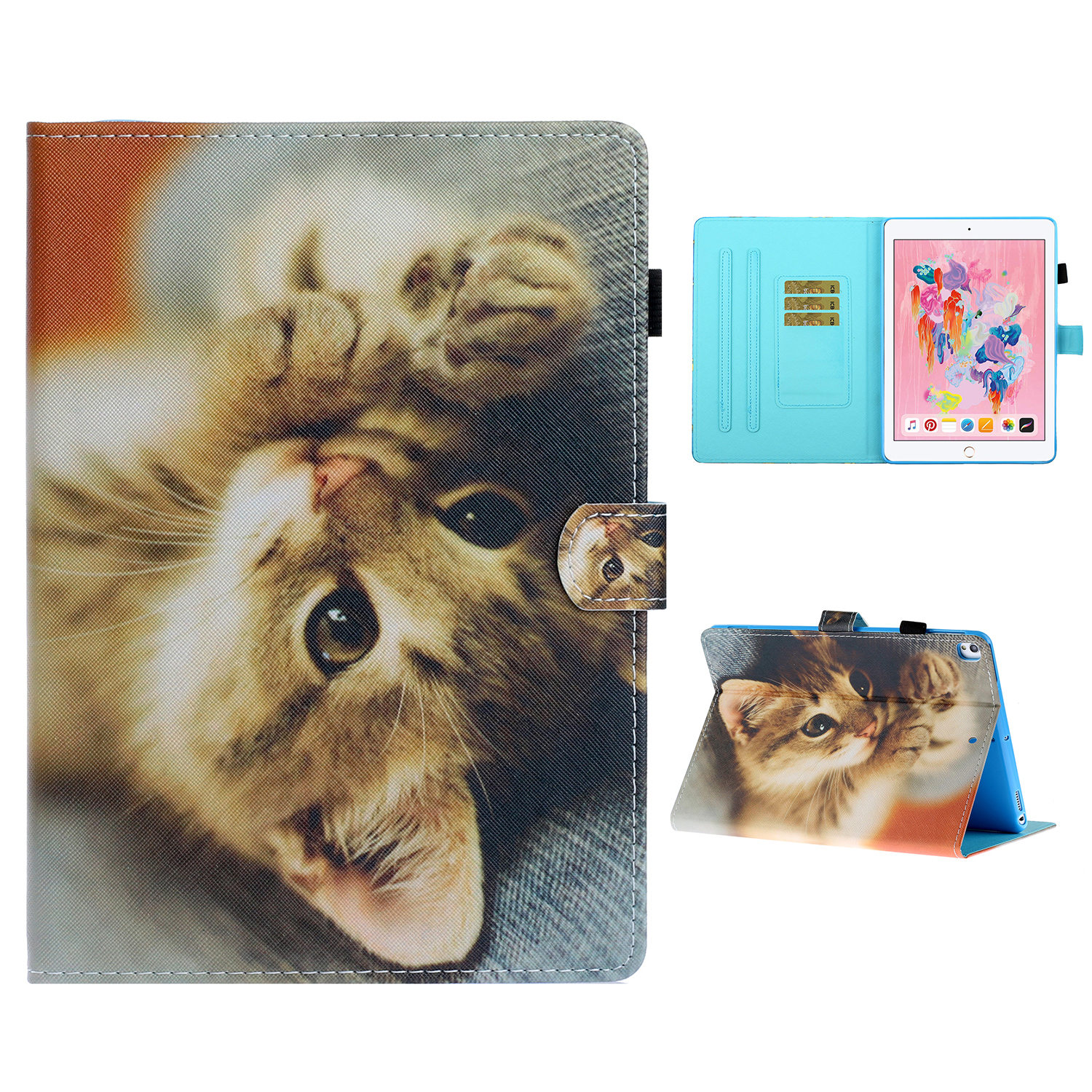 

Pattern Printing Card Holder Leather Tablet Case for iPad 10.2 (2021)/(2020)/(2019)/iPad Air 10.5 inch (2019) - Cat, iPad 10.2 (2020)