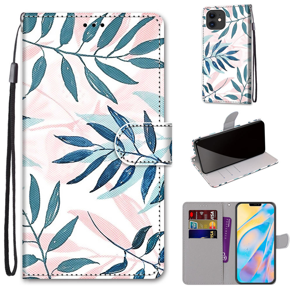 

Wallet Stand Leather New Patterned Cover for iPhone 12 mini - Leaf, iPhone 12 mini
