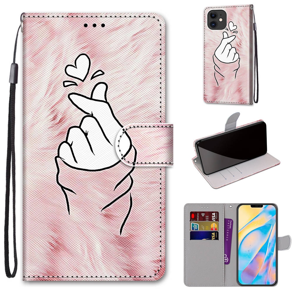 

Новый Узорчатый Кожаный Подставка Для Телефона Оболочка Для IPhone 12/12 Pro - Сердце Пальца, iPhone 12