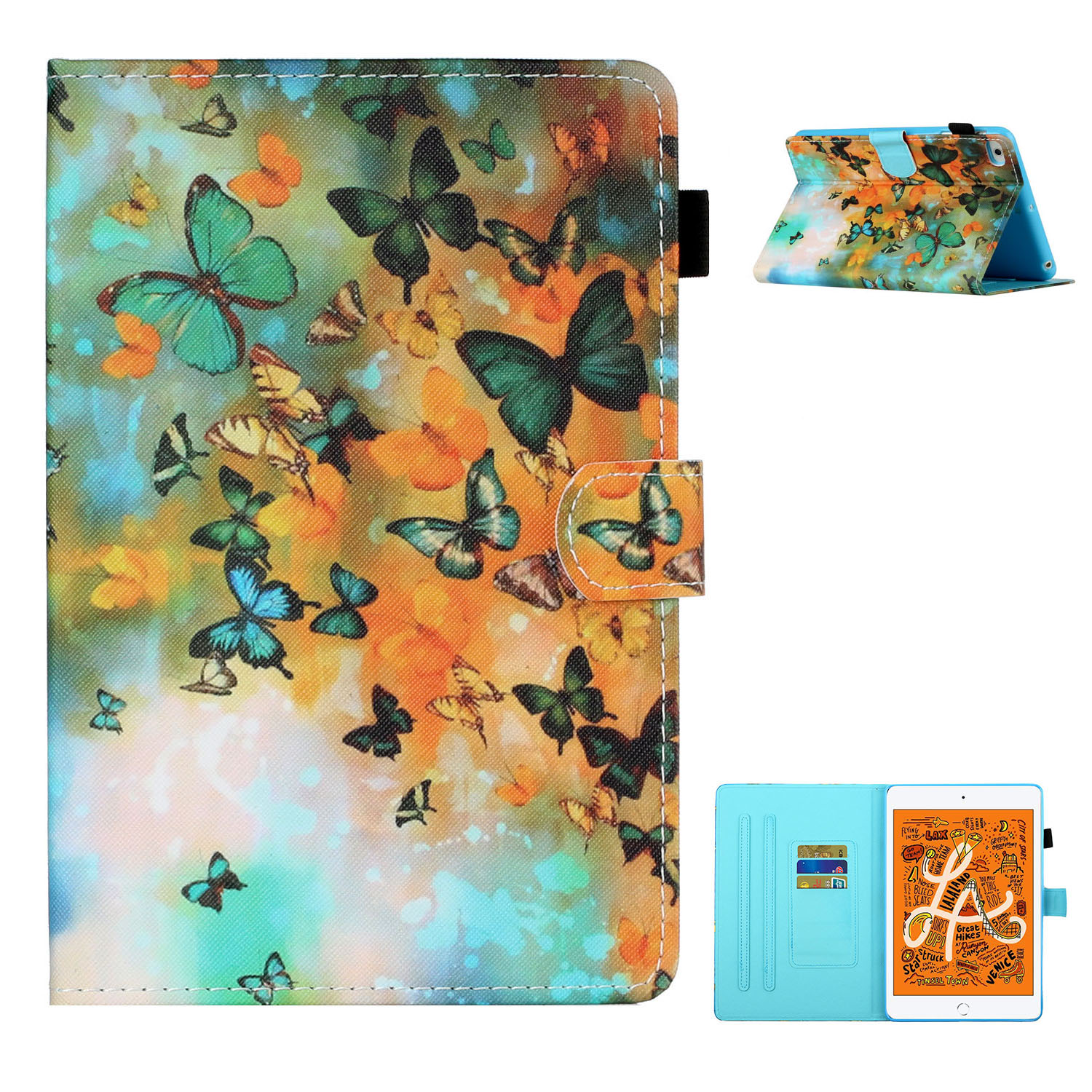 

Stand Card Holder Auto Wake and Sleep Pattern Printing Leather Tablet Case for iPad Mini 1/2/3/4/5 - Butterfly, iPad Mini