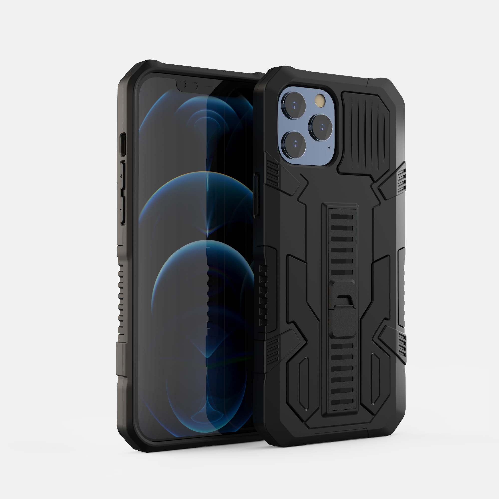 

Avanguard PC + TPU Hybrid Мобильный Чехол С Скрытым Кибликатом Для IPhone 12 Pro Max - Чернить, iPhone 12 Pro Max