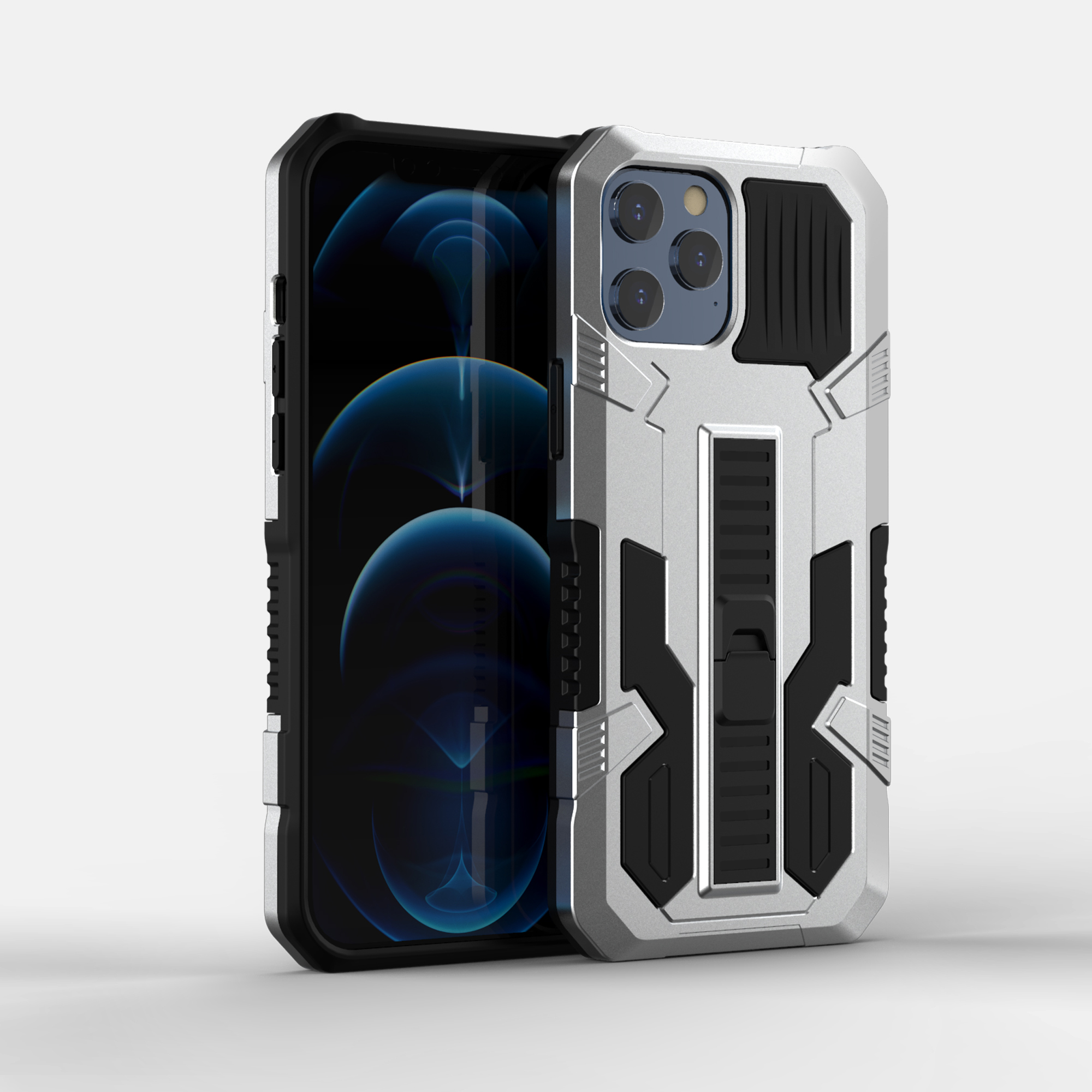 

Vanguard PC + TPU Hybrid Mobile Case with Hidden Kickstand for iPhone 12 Pro Max - Silver, iPhone 12 Pro Max