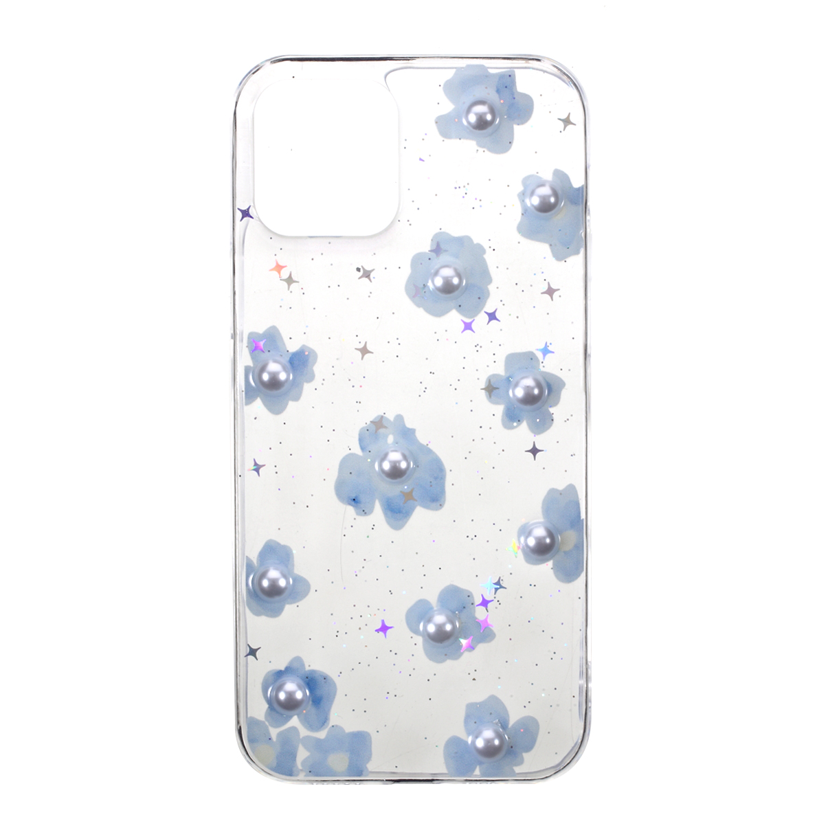 

Flower Pattern Sticking Pearl Style Decor TPU Case for iPhone 12 mini Phone Case - Transparent, iPhone 12 mini